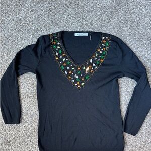 Black Embroidered V-Neck Blouse